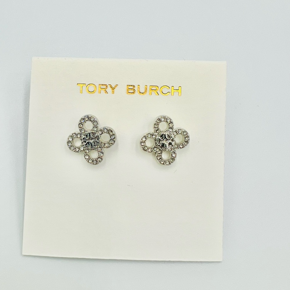 Tory Burch Britten Pave Stud Earrings NWOT - Picture 2 of 3